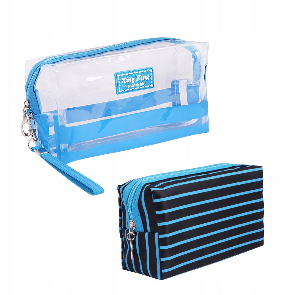 KOSMETYCZKA PODRÓŻNA PRZEZROCZYSTA ZESTAW 2 SZT. POJEMNA 2 W 1 BEZBARWNY