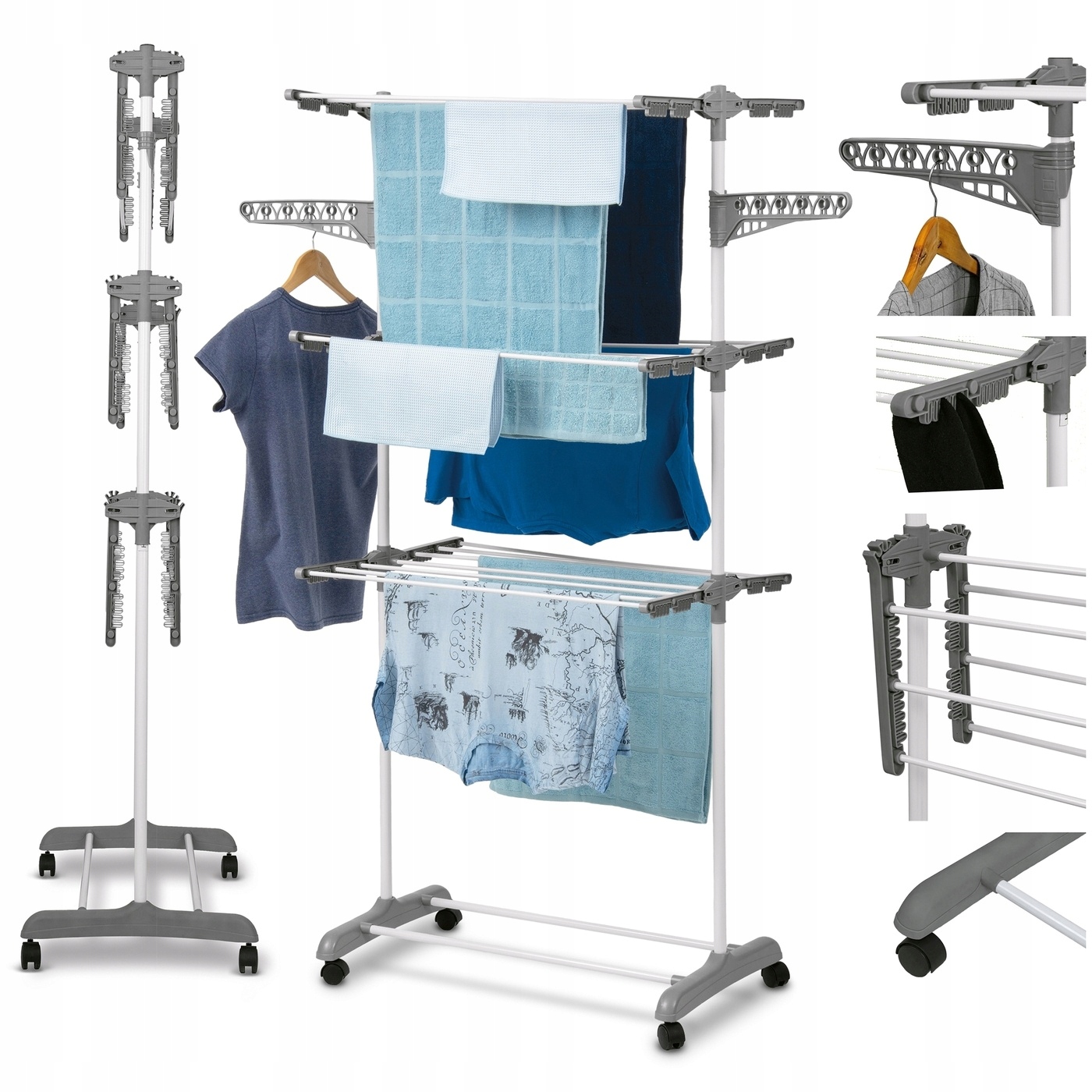 Suszarka na Pranie Pionowa Duża Wąska na Kółkach Konighoffer 76x55x155 cm