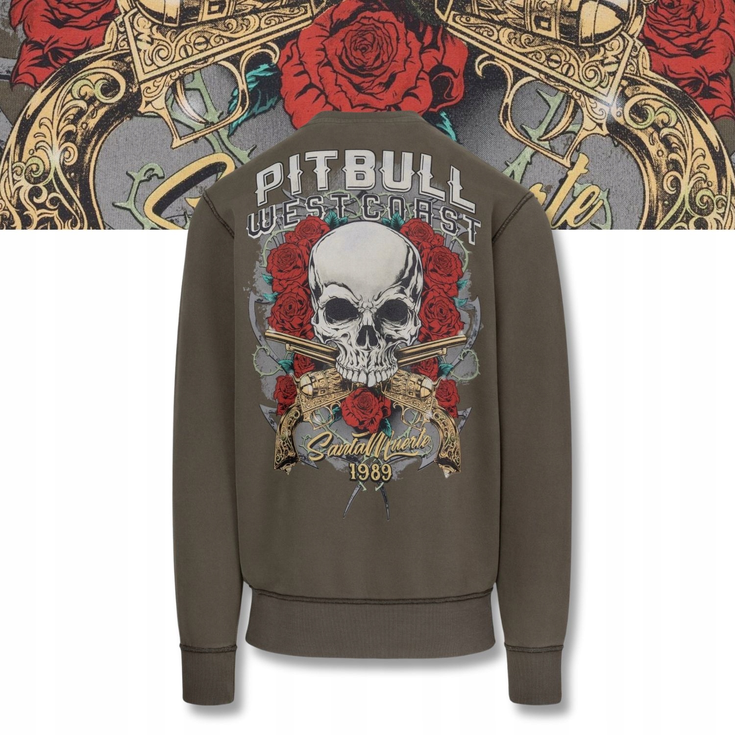 Pánská Mikina Pitbull Washed Santa Muerte Potisk na zádech Volnější