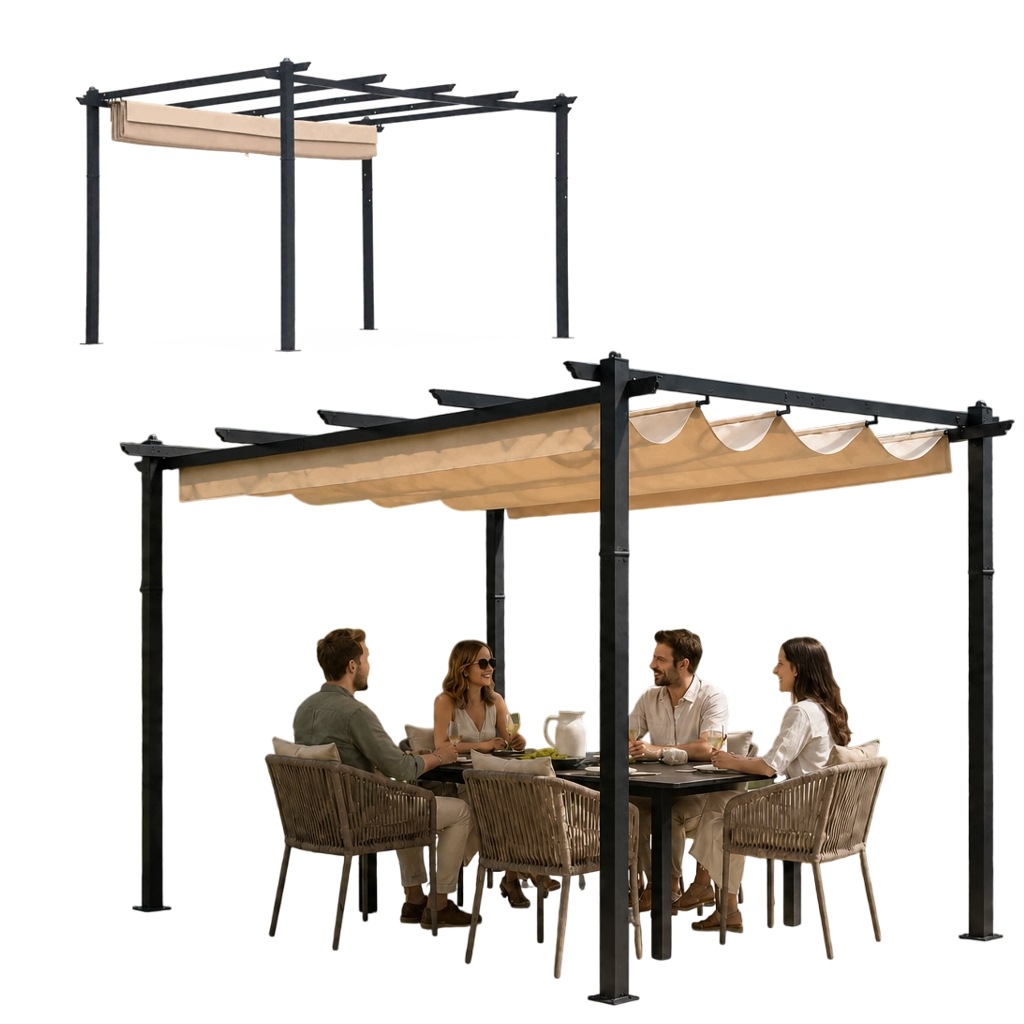 Pergola Ogrodowa Altana Tarasowa 3x4m Stalowa Regulowane Zadaszenie Beżowa