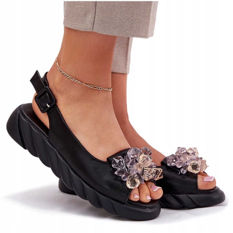 Dámské Kožené Sandály S Krystaly Artiker 54C1628 Černé 38