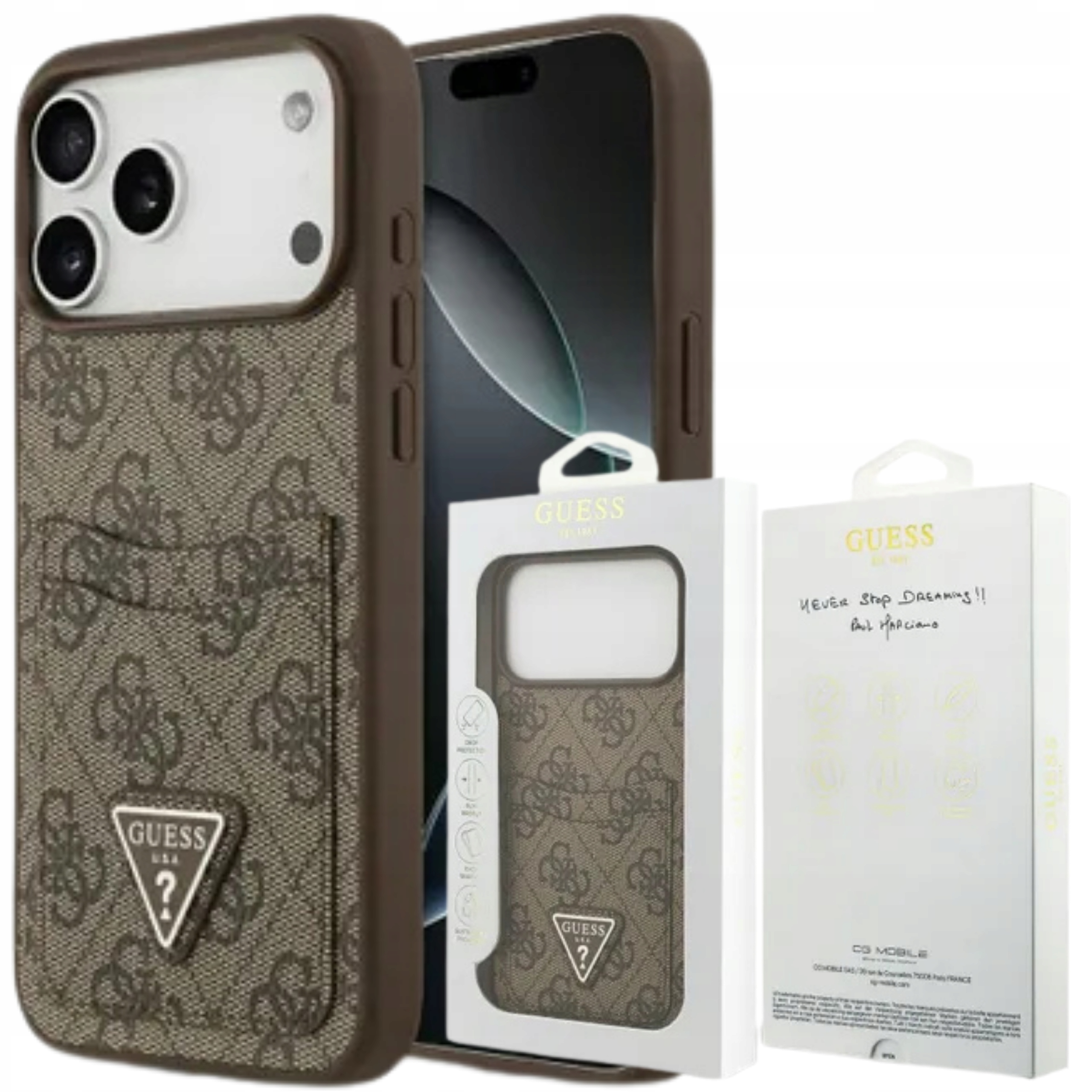 Oryginalne Etui Plecki Nakładka Guess do Apple iPhone 17 Pro Max brązowy