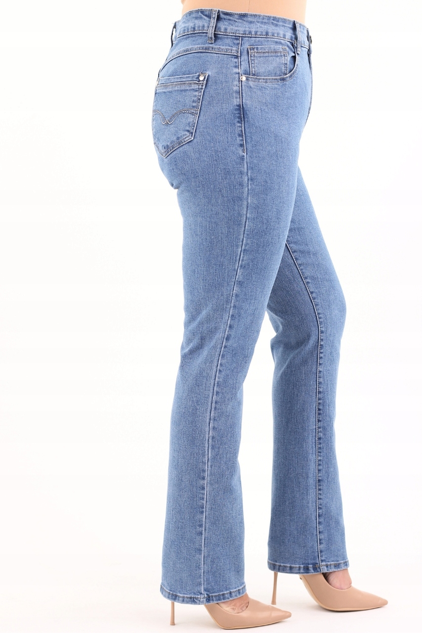 SPODNIE JEANSY PROSTE DAMSKIE DUŻE ROZMIARY ELASTYCZNE Z WYSOKIM STANEM Rozmiar 42