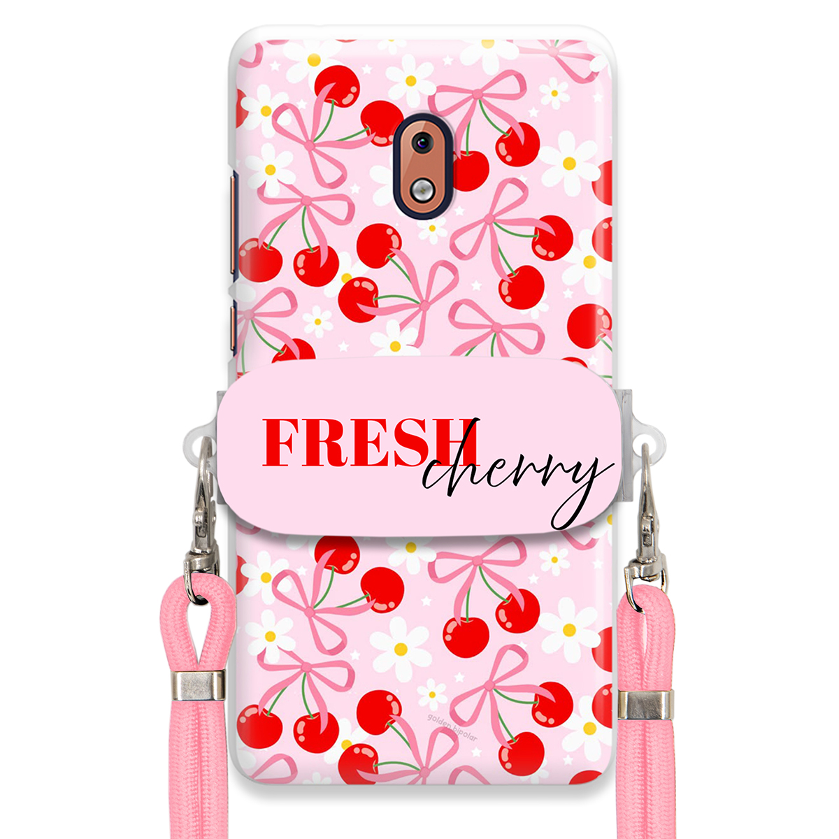 Pouzdro pro Nokia 2.1 Case Držák Šňůrky Růžová Cherry Třešničky Mašličky