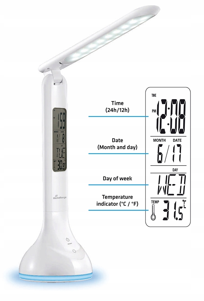 

Biurkowa Lampa Led Zegar LCD Kalendrz Termometr Mr