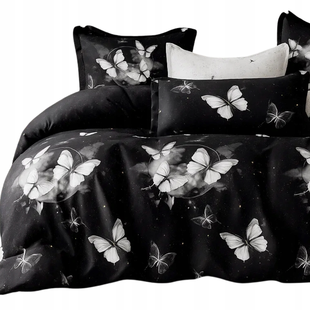 Komplet pościeli 200x220 prześcieradło z gumką zestaw dwustronna w motyle