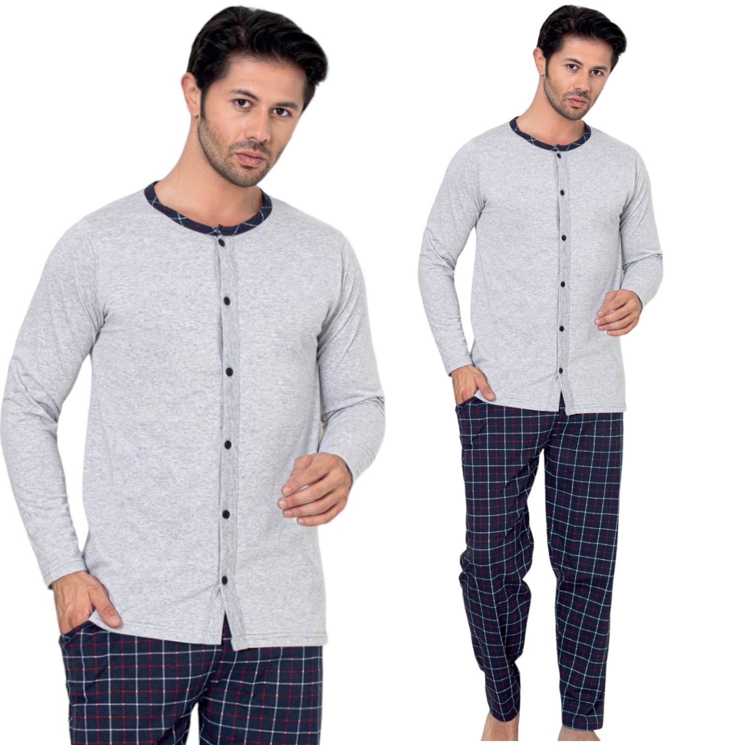 PIŻAMA MĘSKA DŁUGI RĘKAW CAŁA ROZPINANA/BAWEŁNA