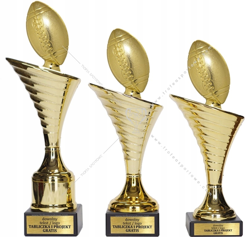 złoty Komplet Pucharów Rugby 28-25-24 cm + GRAWER