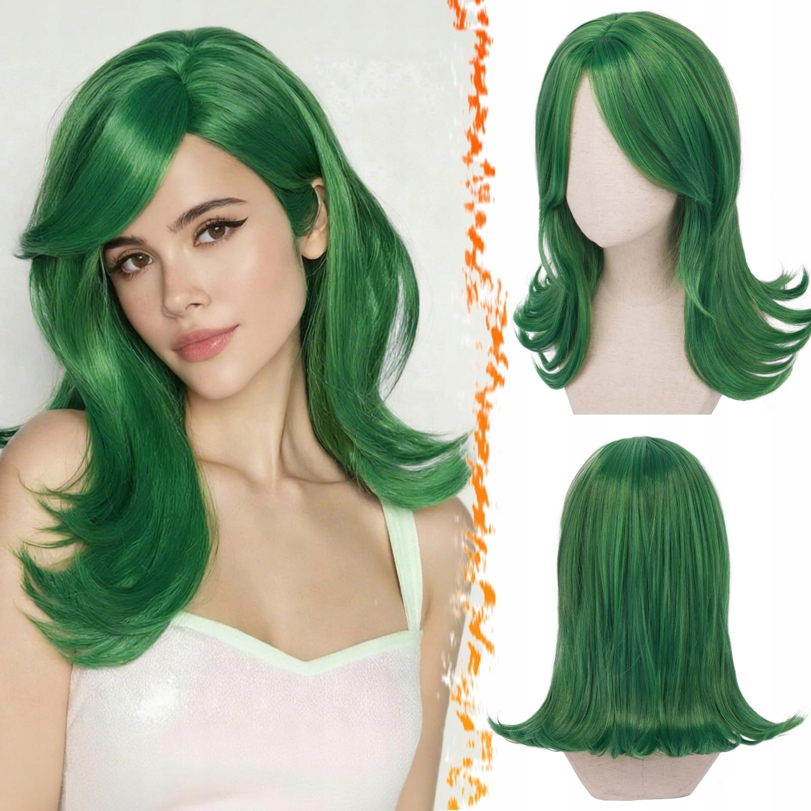 Zelená paruka Bob 35 cm Cosplay V hlavě se nevejde na Halloween