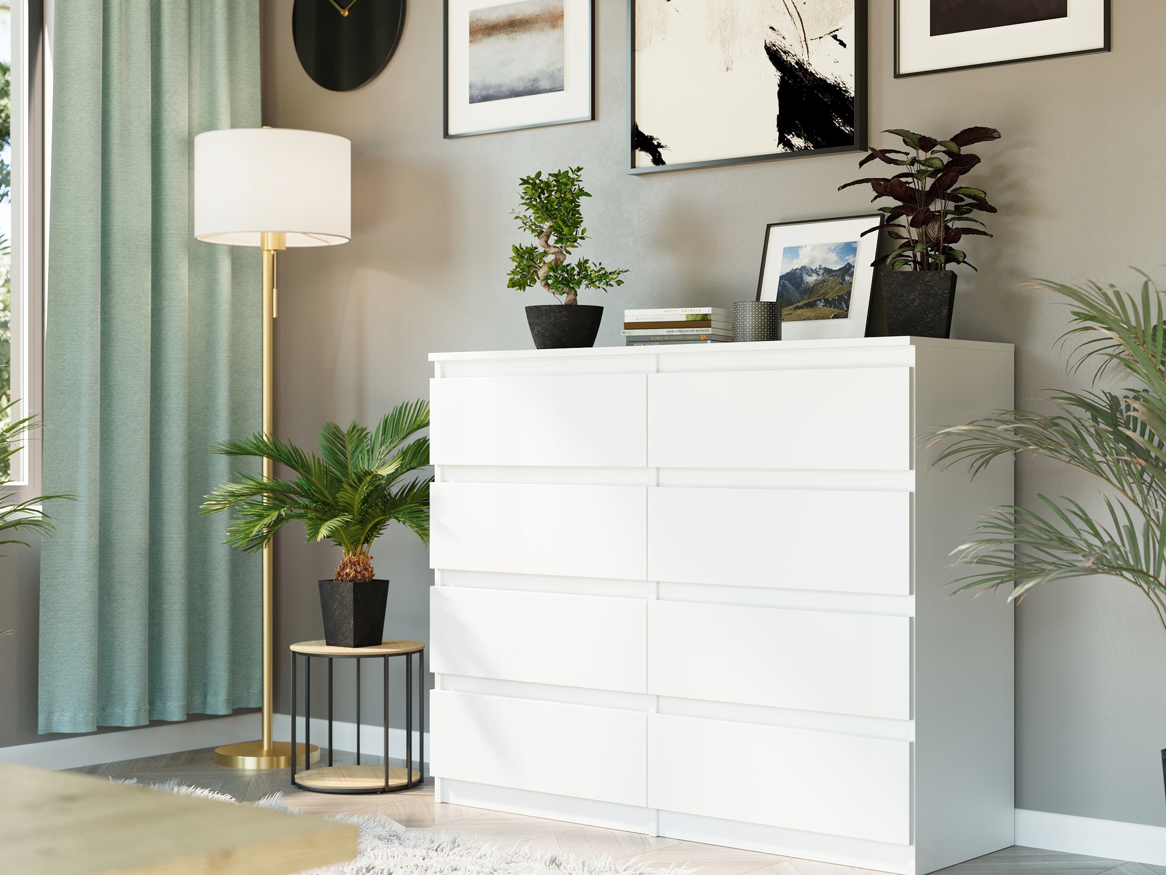 Nowoczesna KOMODA 140CM SZAFKA 8 SZUFLAD BIAŁA PL