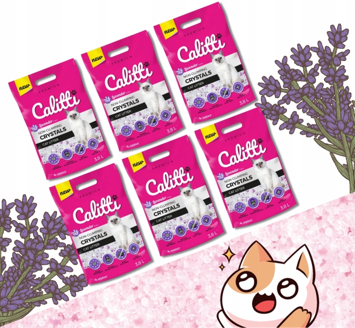 Calitti Crystals Lavender silikonové stelivo Bezprašný pro kočky 6 x 3,8 l