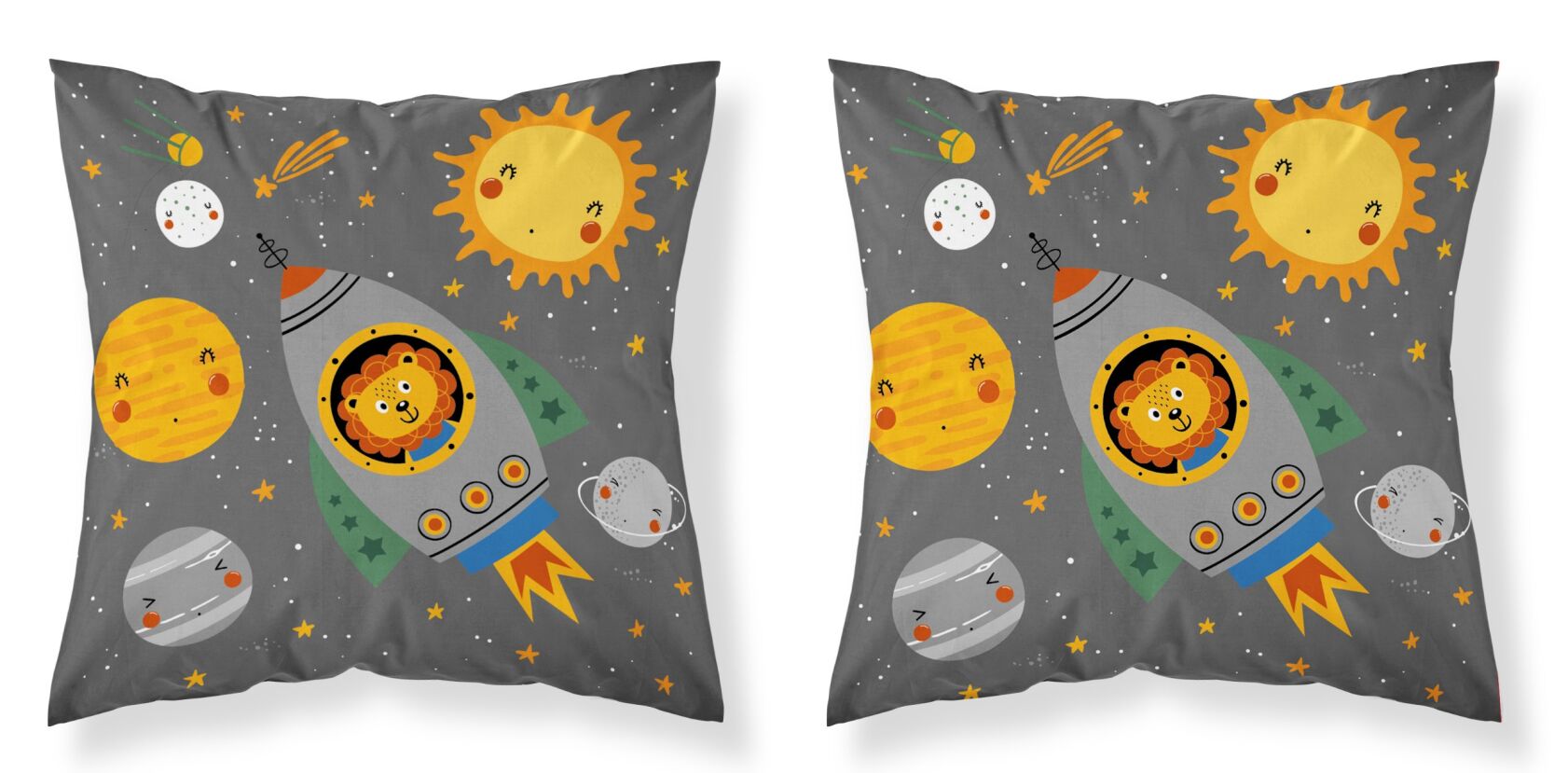 Poszewka na poduszkę 40x40 szara kosmos rakieta astronauta dla dziecka