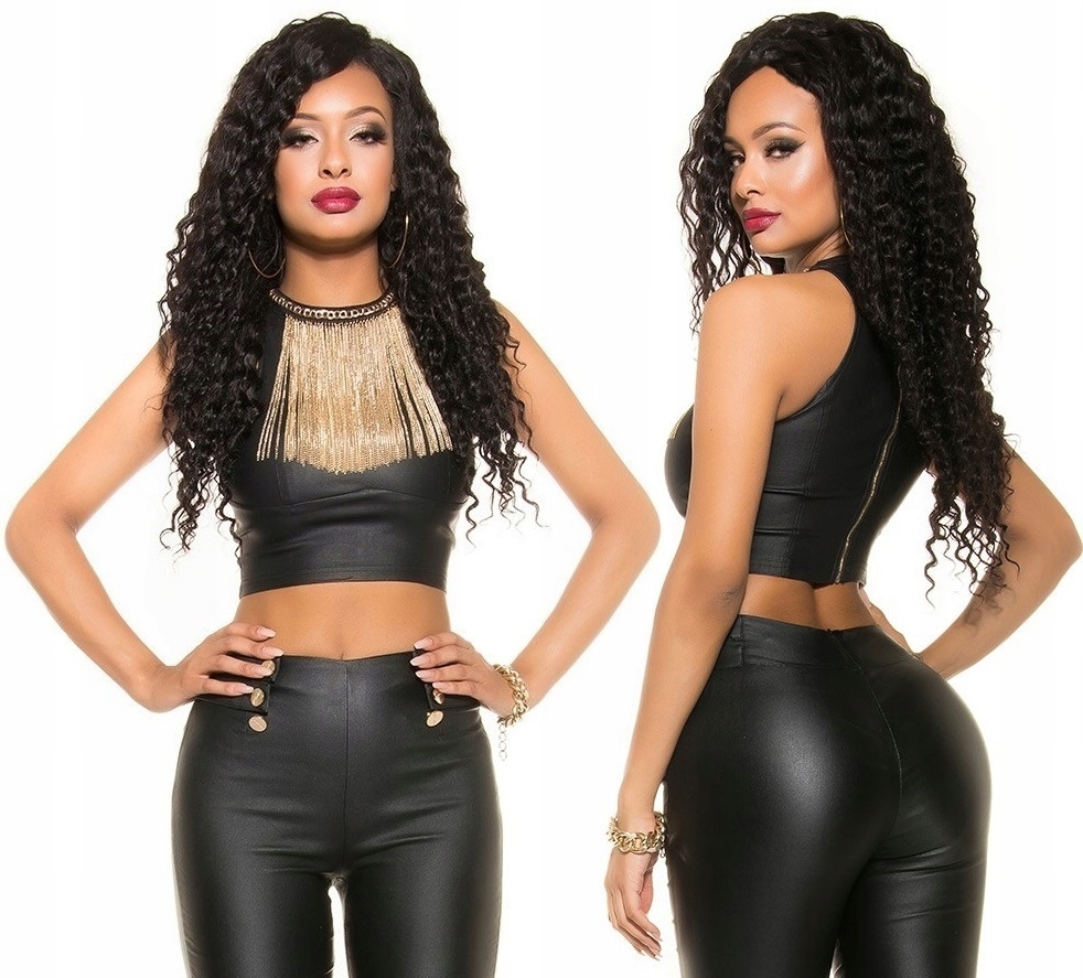 

N396 Czarny Krótki Top Wszyty Naszyjnik Eko Skóra