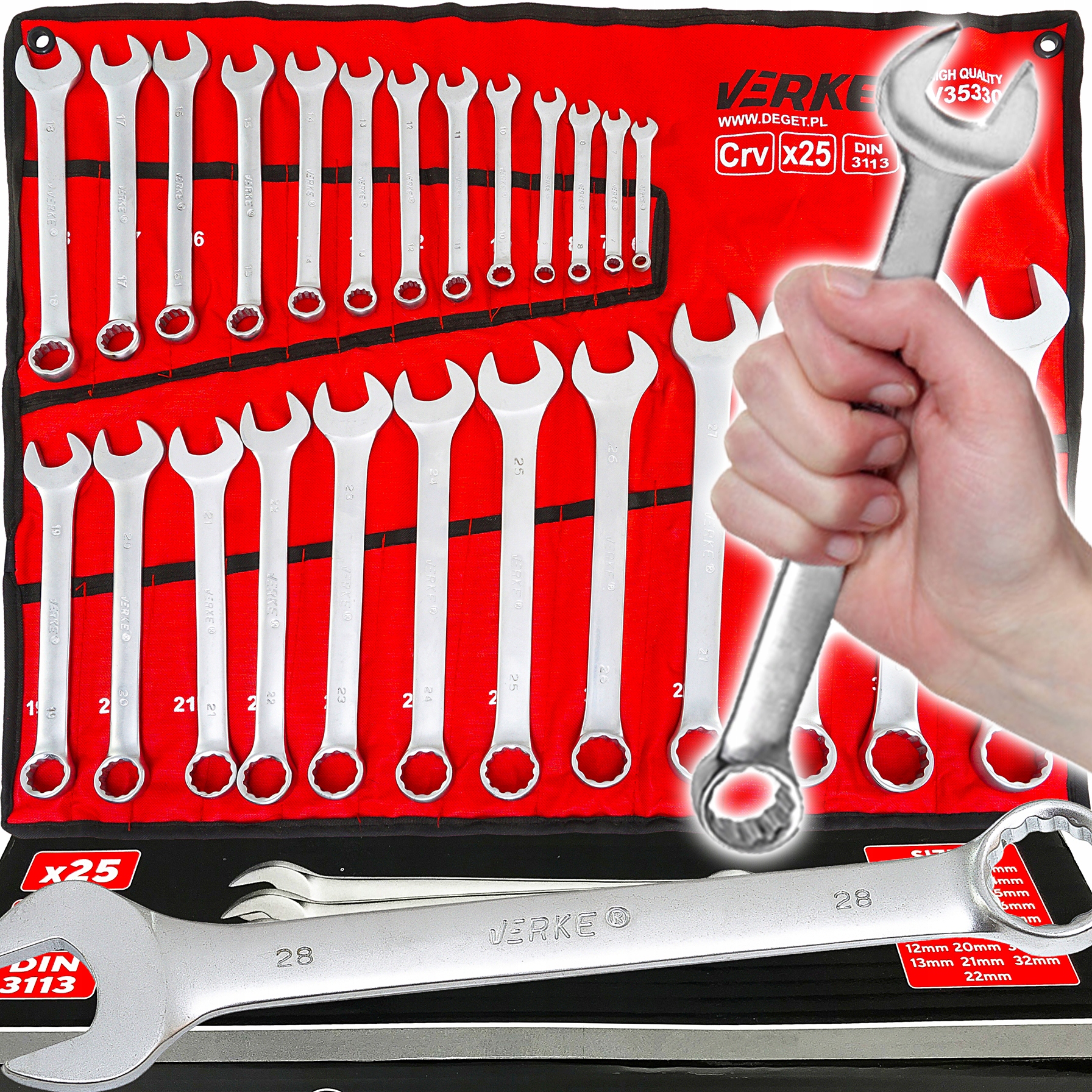 Klucze Płaskie Płasko Oczkowe Zestaw Kluczy Płaskich 6-32mm Crv Mocne +etui