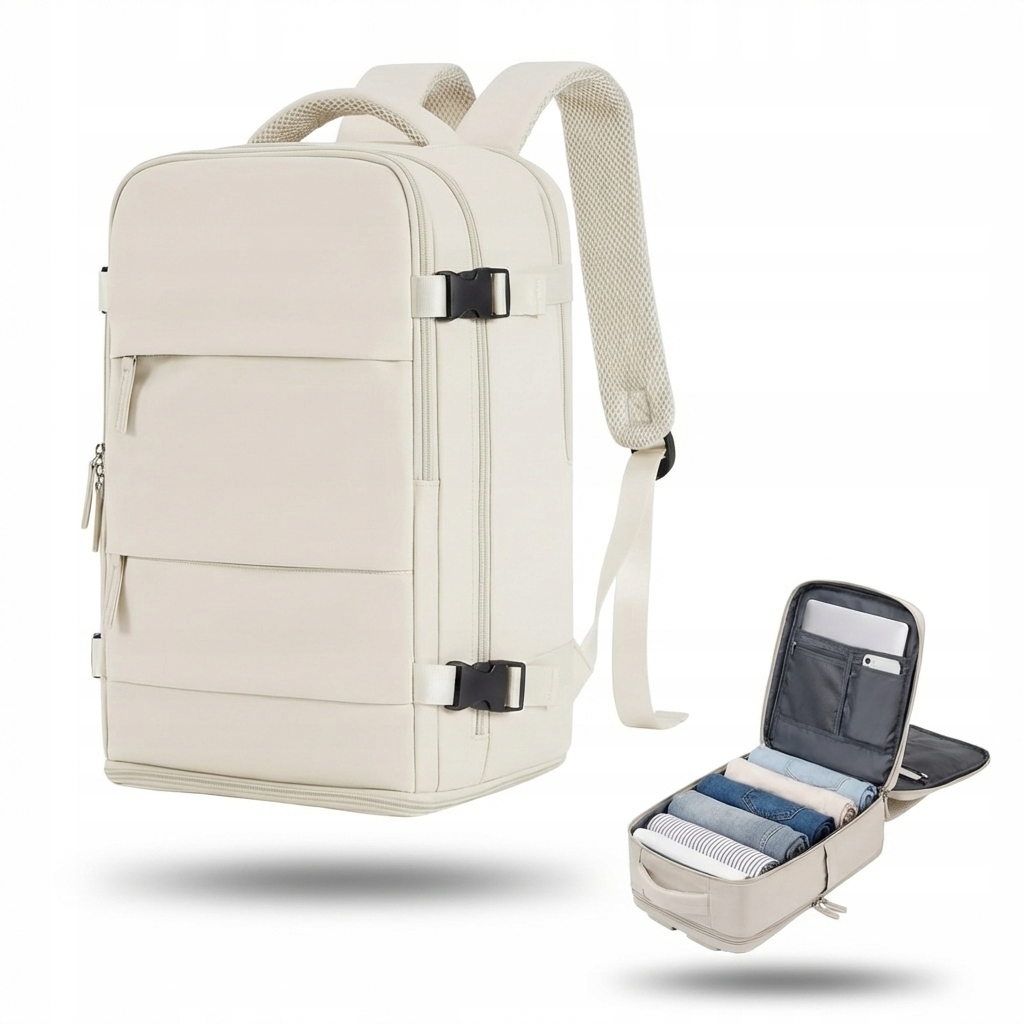 Plecak Do Samolotu 40x25x20 beżowy wodoodporny na laptopa bagaż podręczny
