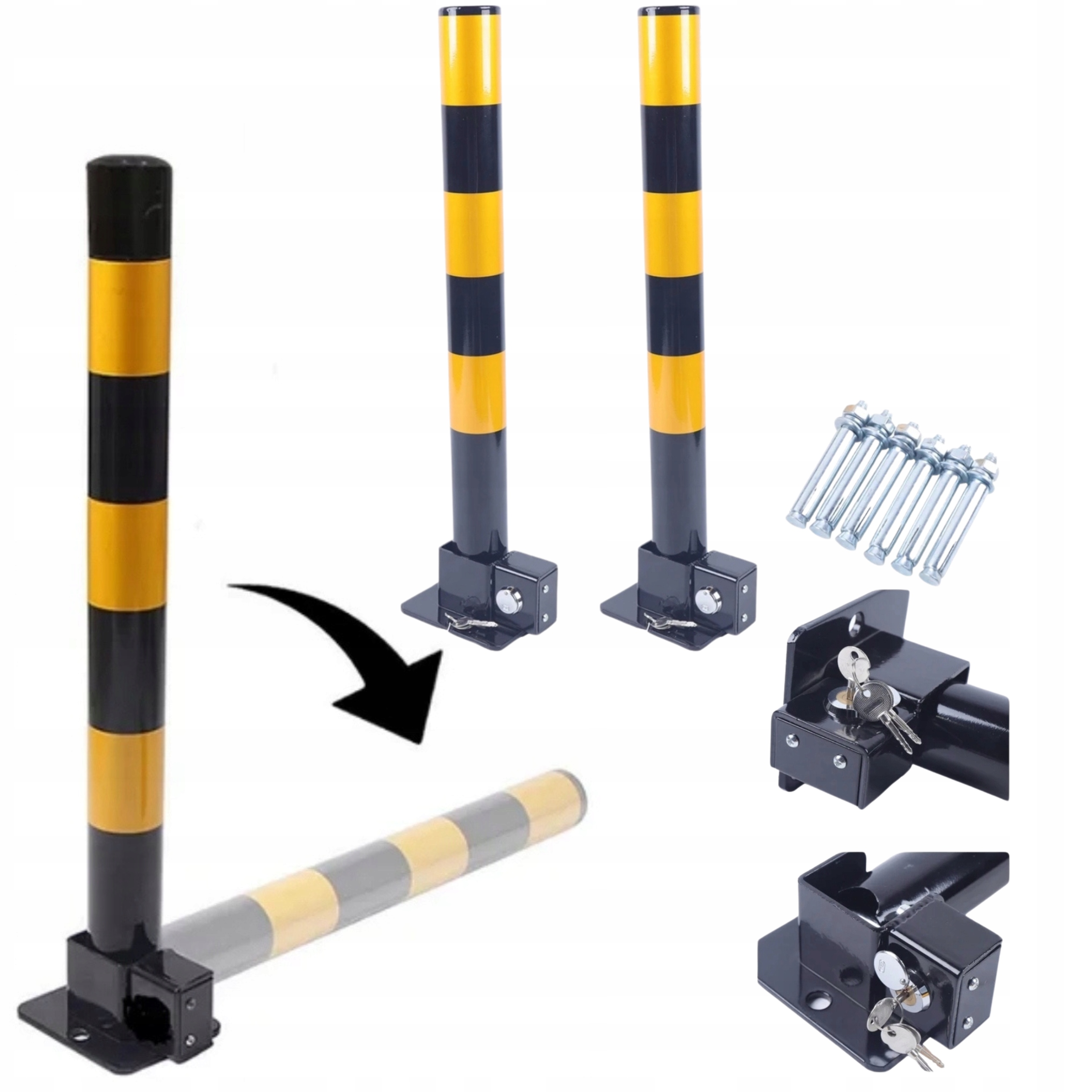 Blokada Parkingowa Składana Słupek Na Kluczyk 60 CM Stal Ocynkowana Solidna