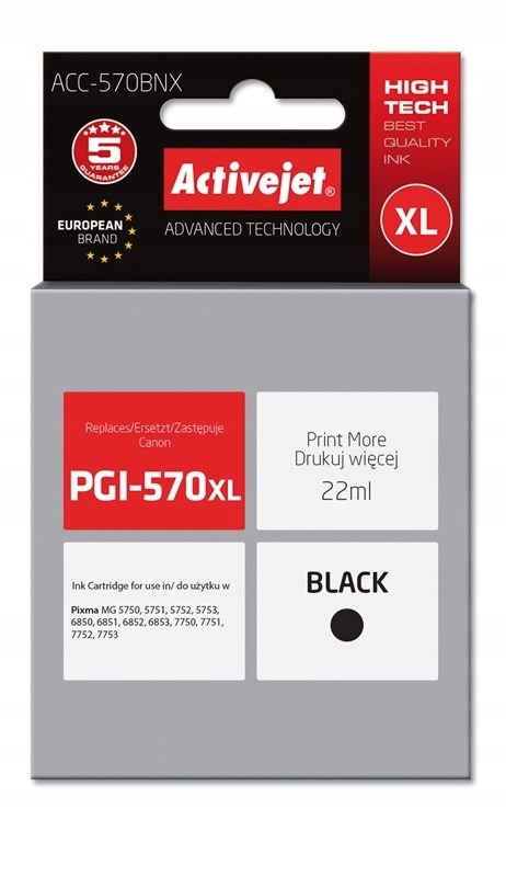 Tusz Activejet ACC-570BNX Canon PGI-570Bk XL; Supr