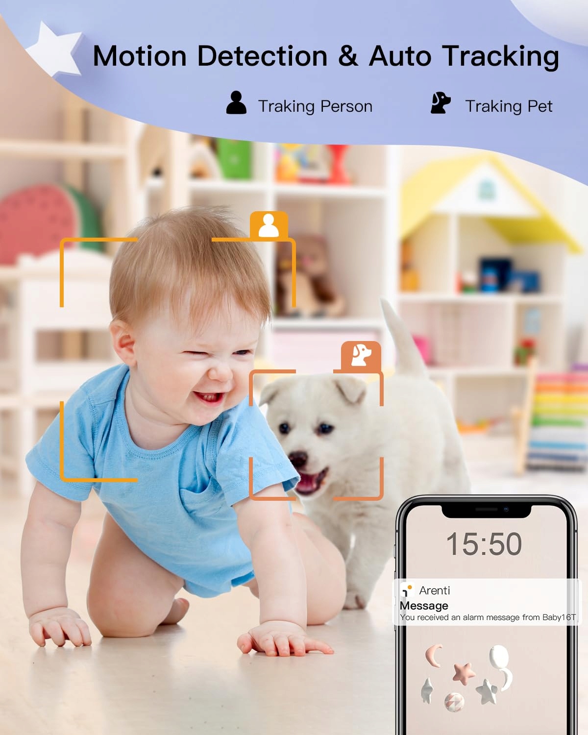ARENTI Baby Monitor 2 Kamery 2K 5 Calowy WiFi PTZ 355 Stopni Alexa — miniatura 2