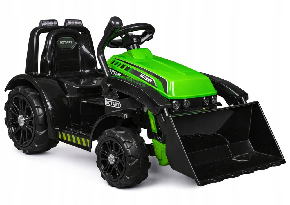 Traktor elektryczny na akumulator z łyżką i klaksonem, zielony, 1x45W, 6V,