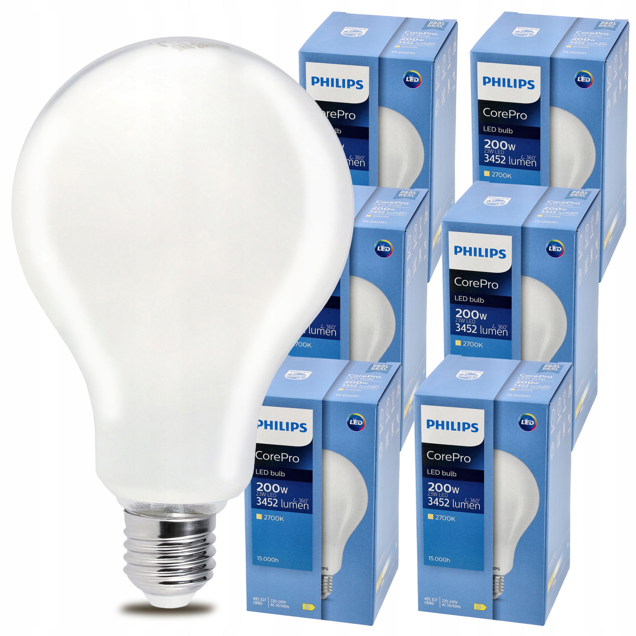 6x Led žiarovka E27 Philips 23W 200W 3452lm Farba 2700k Premium Sada
