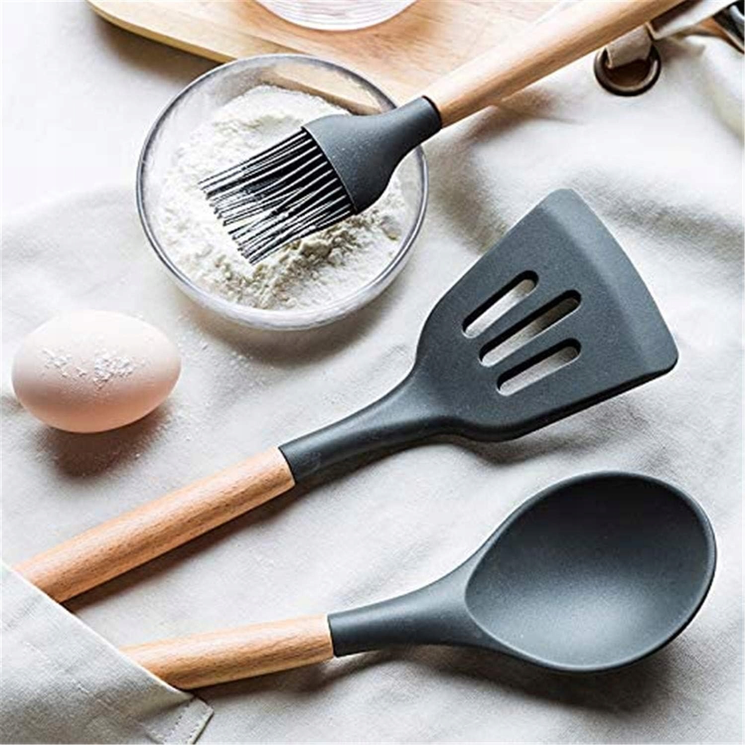 AKCESORIA DO KUCHNI PRZYBORY ZESTAW NARZĘDZIA KUCHENNE 12 ELEMENTÓW CZARNY