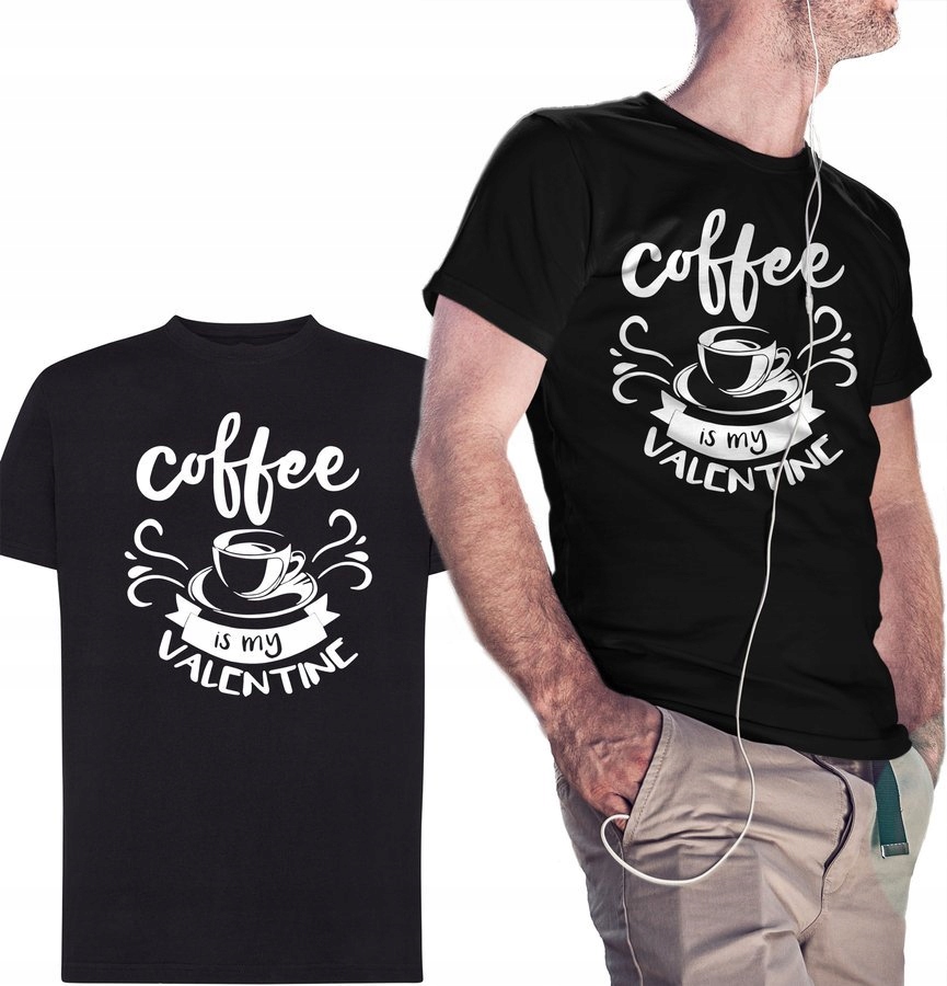

Koszulka męska Coffee Is My Valentine, czarna 2XL