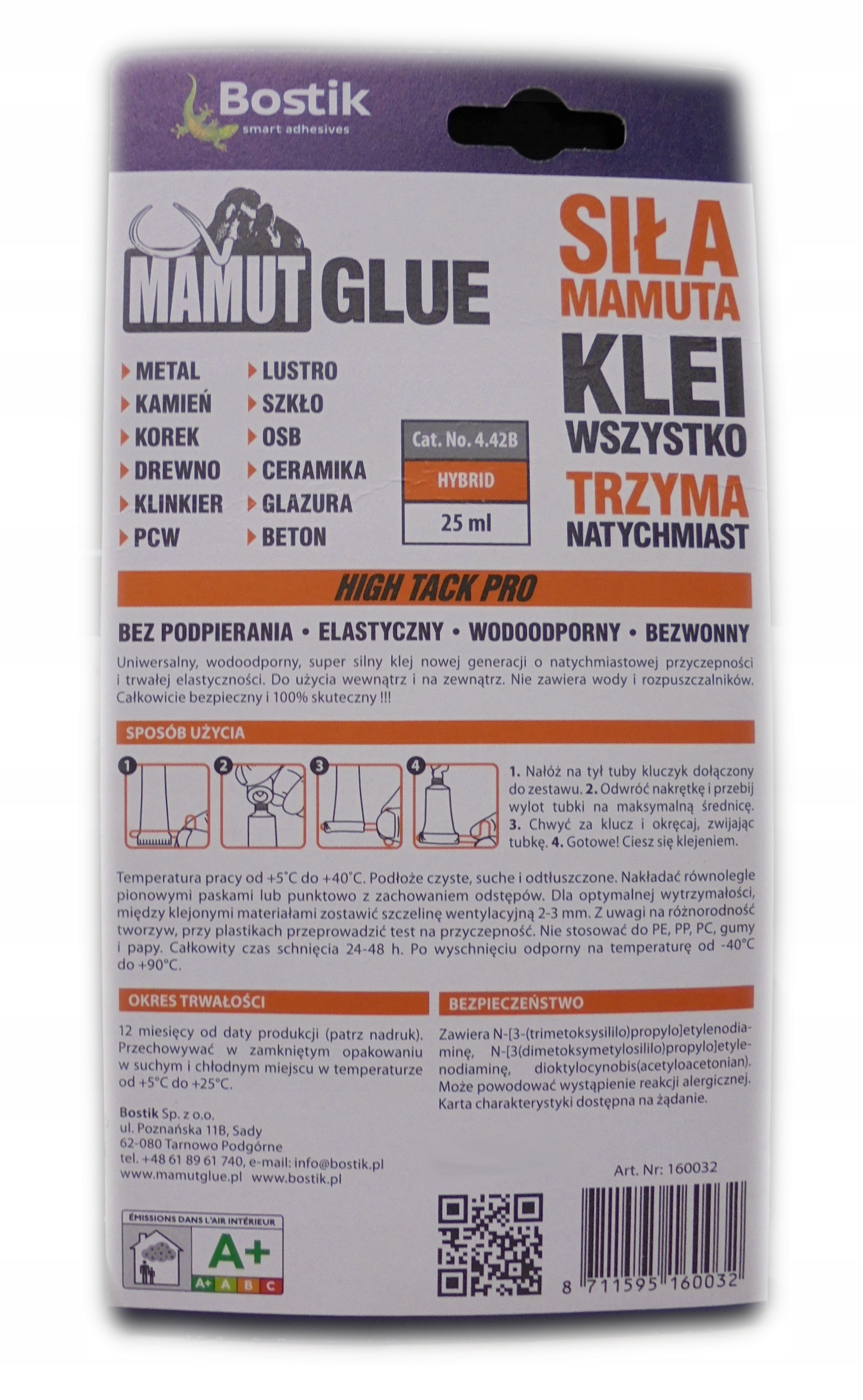 Klej Mamut uniwersalny montażowy MOCNY 25ml biały Typ klej uniwersalny