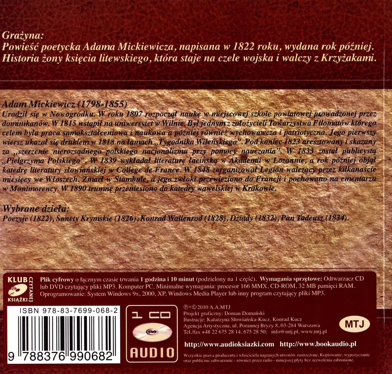 GRAŻYNA - ADAM MICKIEWICZ [AUDIOBOOK] [CD] Stan opakowania oryginalne