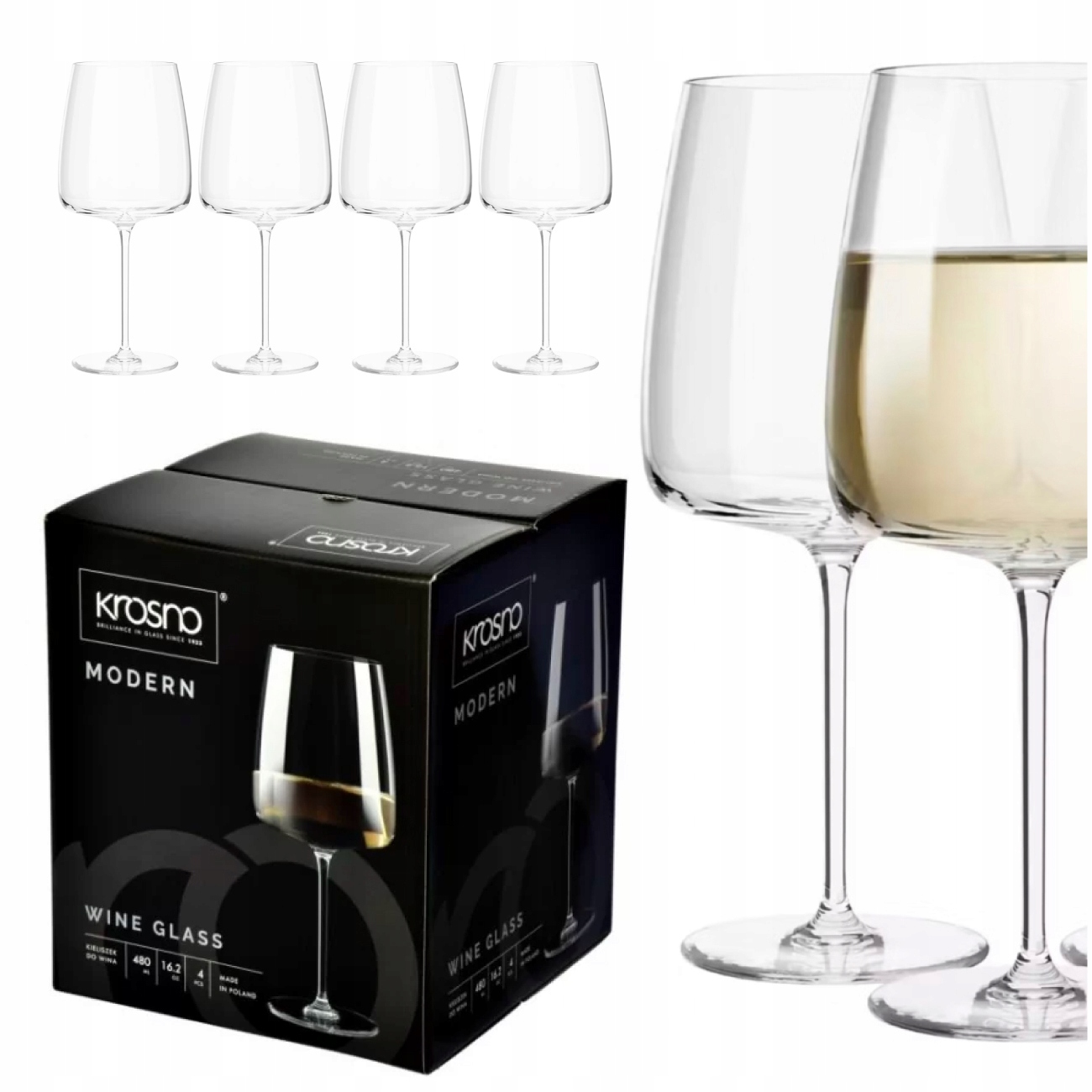 Kieliszki do wina białego Krosno Modern bezbarwny 4 szt.