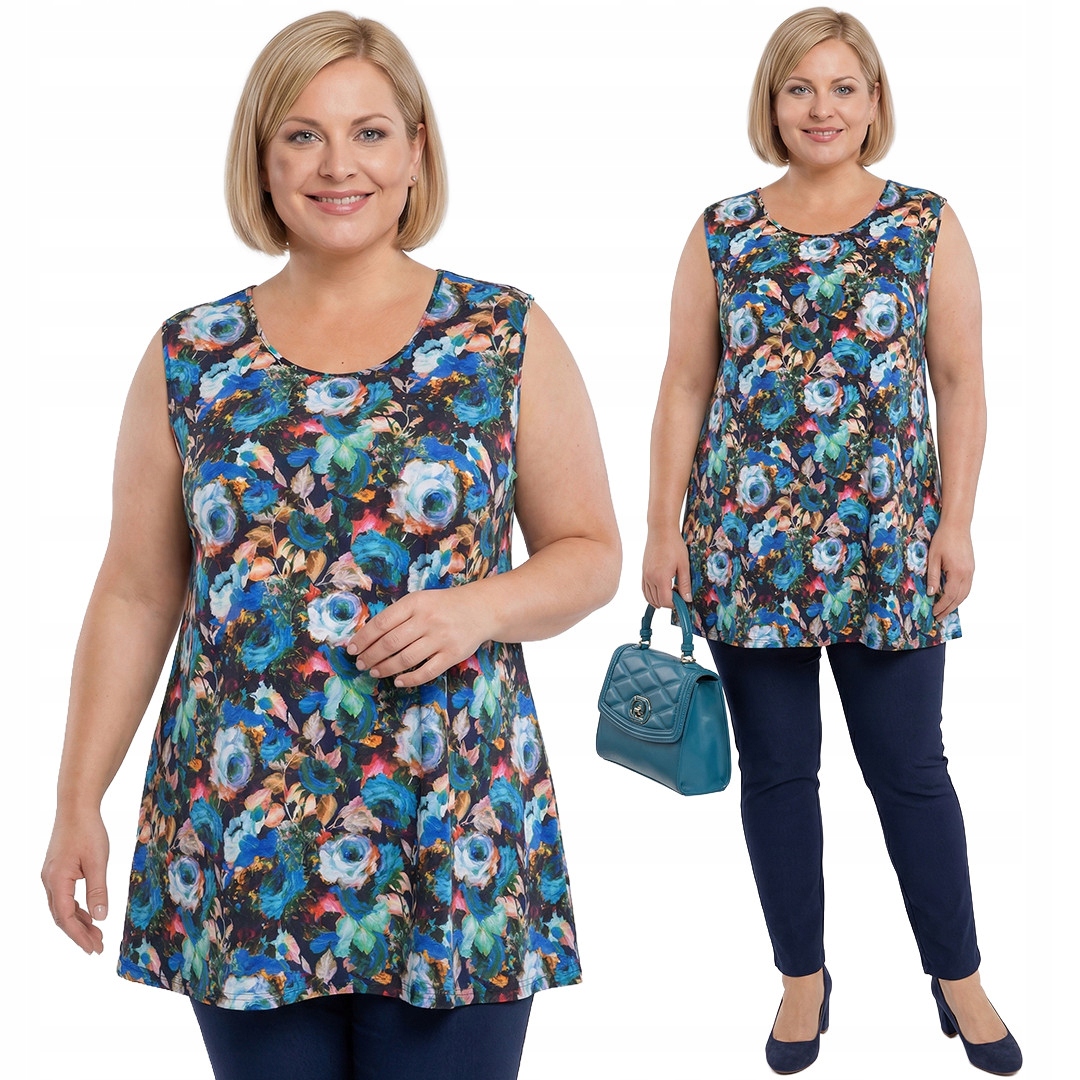 Modrá tunika vzor modrá růže plus size velikost 62