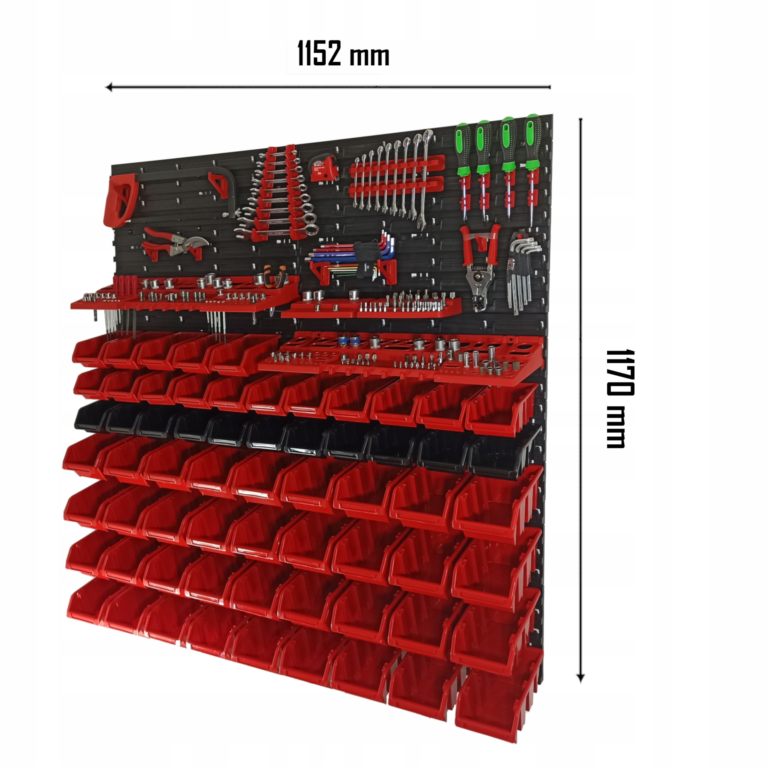 TABLICA ŚCIANKA NARZĘDZIOWA 115 x 117cm 63 kuwety Szerokość produktu 115 cm