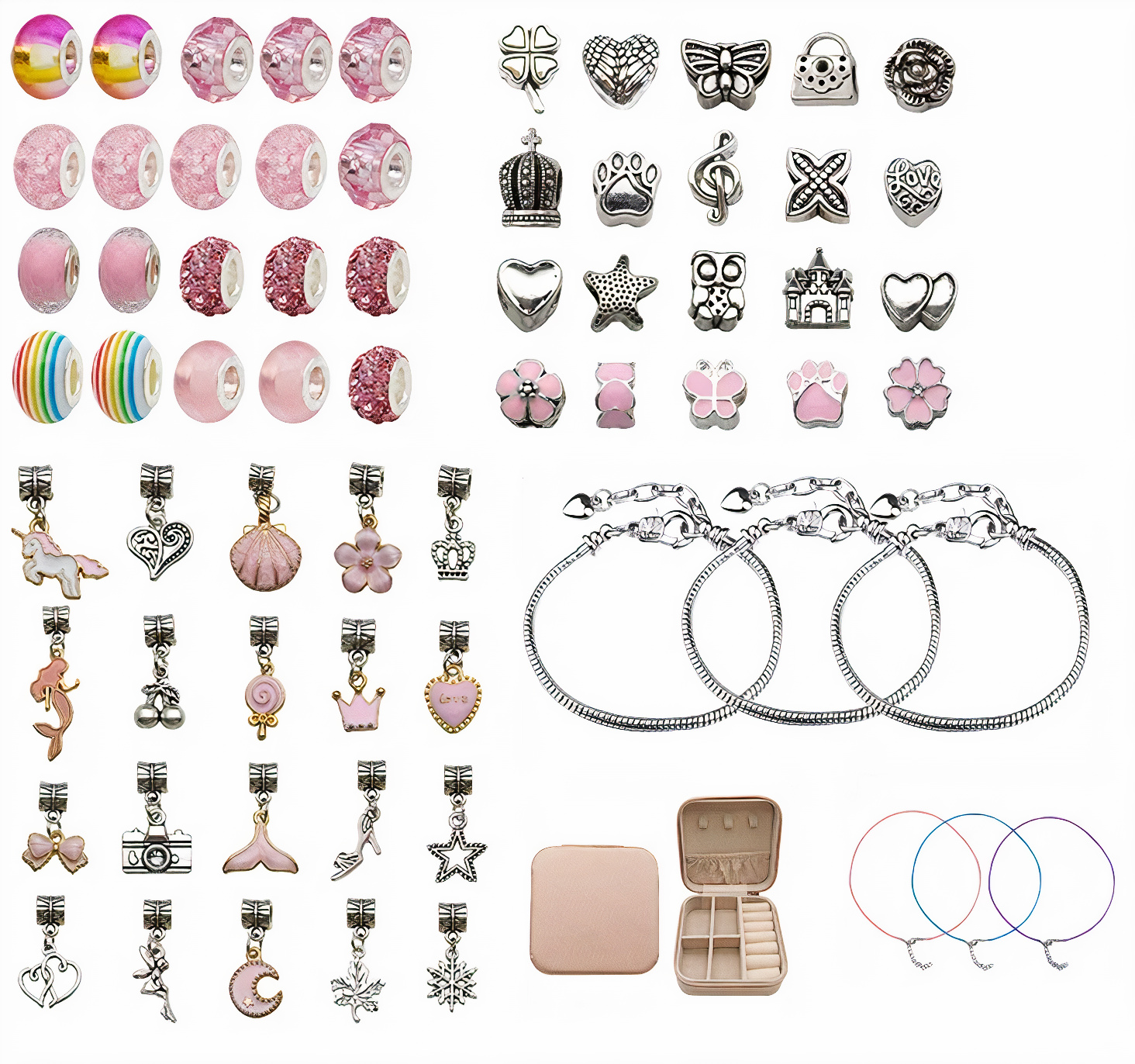 KREATYWNY ZESTAW DO ROBIENIA BRANSOLETEK NASZYJNIKOW RÓŻOWY PREZENT +GRATIS Marka inna