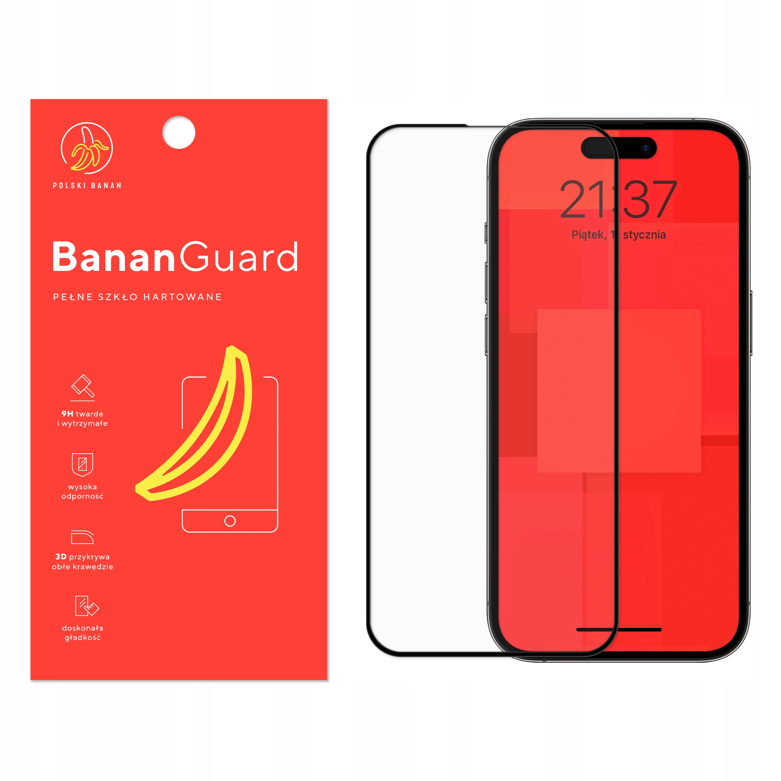 Szkło hartowane 5D BananGuard pełne do Apple iPhone 14 Pro