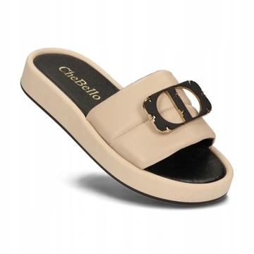 Béžové kožené nazouváky s tlustou podrážkou, měkké, s označením CheBello 39