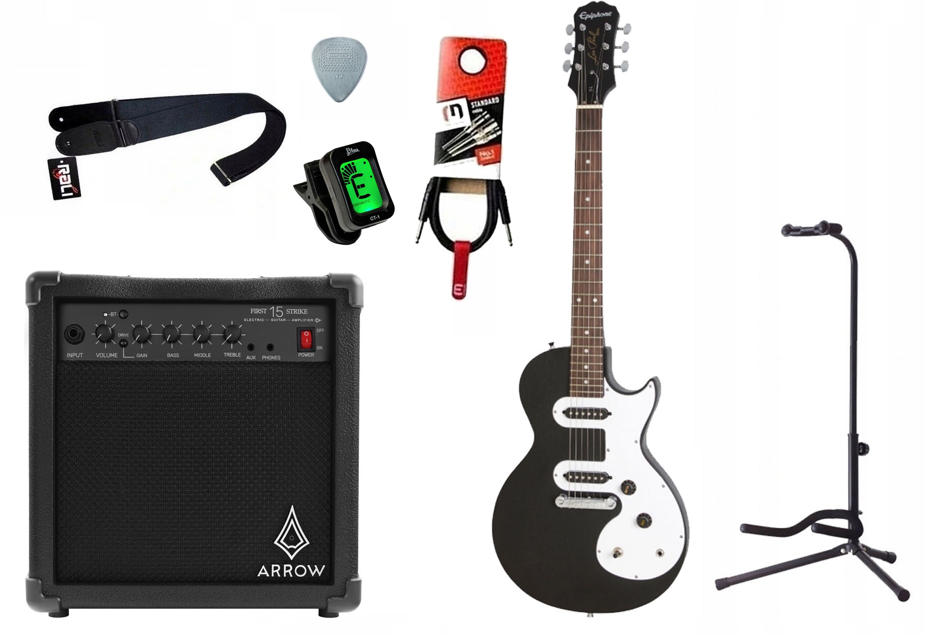 Elektrická kytara Epiphone Les Paul MelodyM Eb Zesilovač 15W Kabel Sada