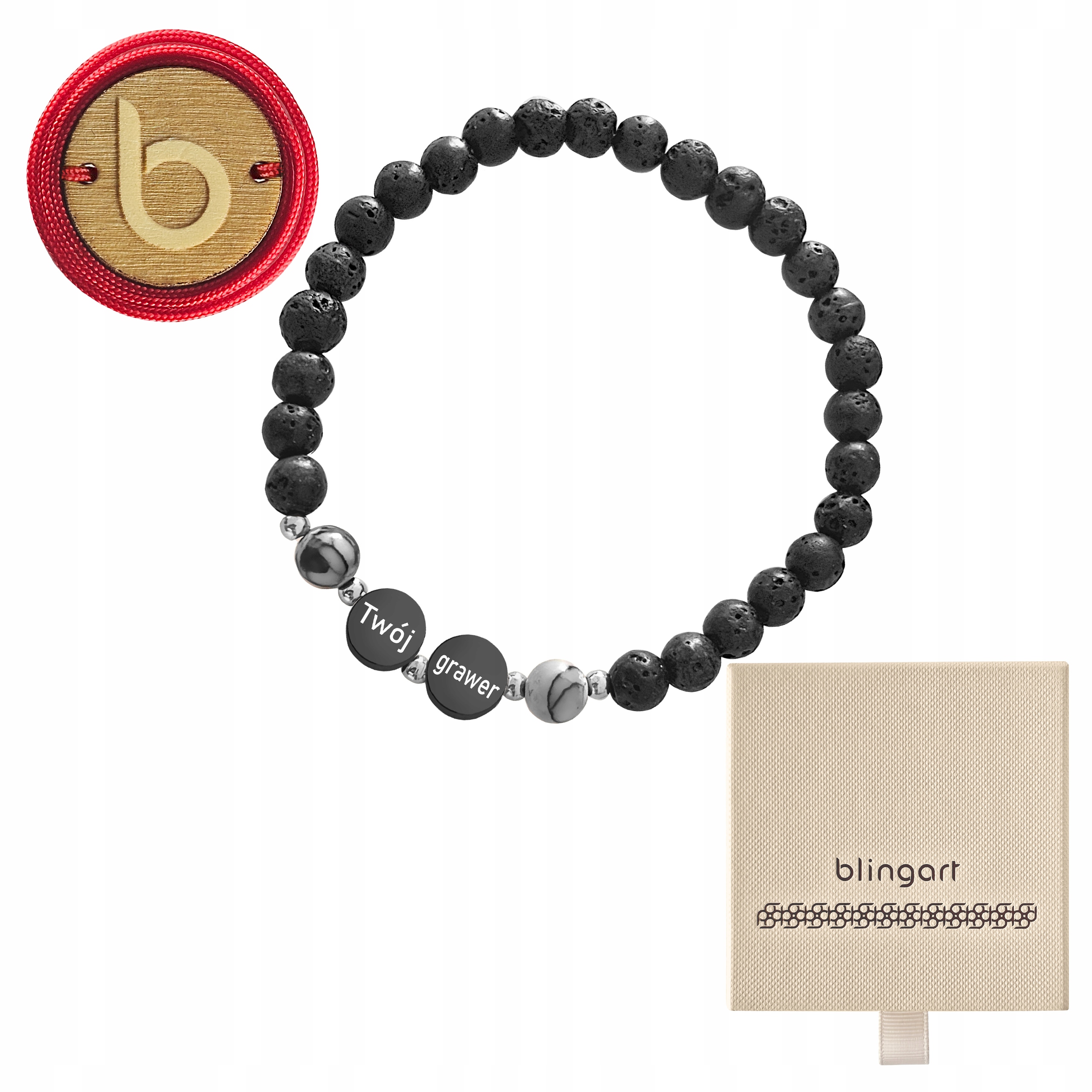 Náramek z přírodních kamenů, ručně vyráběný, láva jaspis Blingart