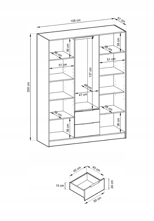 Szafa Lamele 155cm Dąb Artisan NELA PS Kolor mebla dąb artisan