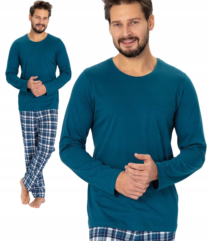 Hotberg Leo – moderní tyrkysové pánské pyžamo s kostkovanými kalhotami, velikost L