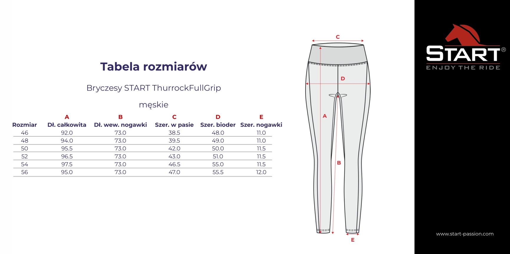 Bryczesy męskie START ThurrockFullGrip czarne 50 Marka Start