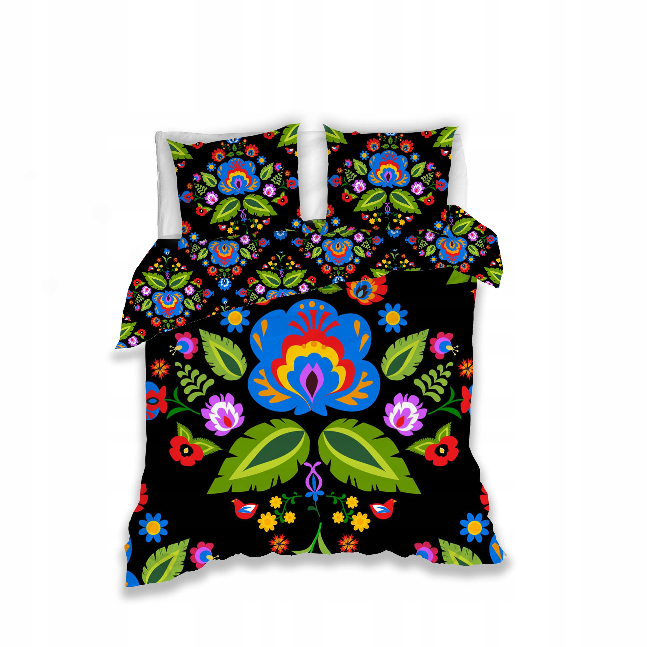 

Czarna Łowicka Pościel Folk Bawełna 200x220