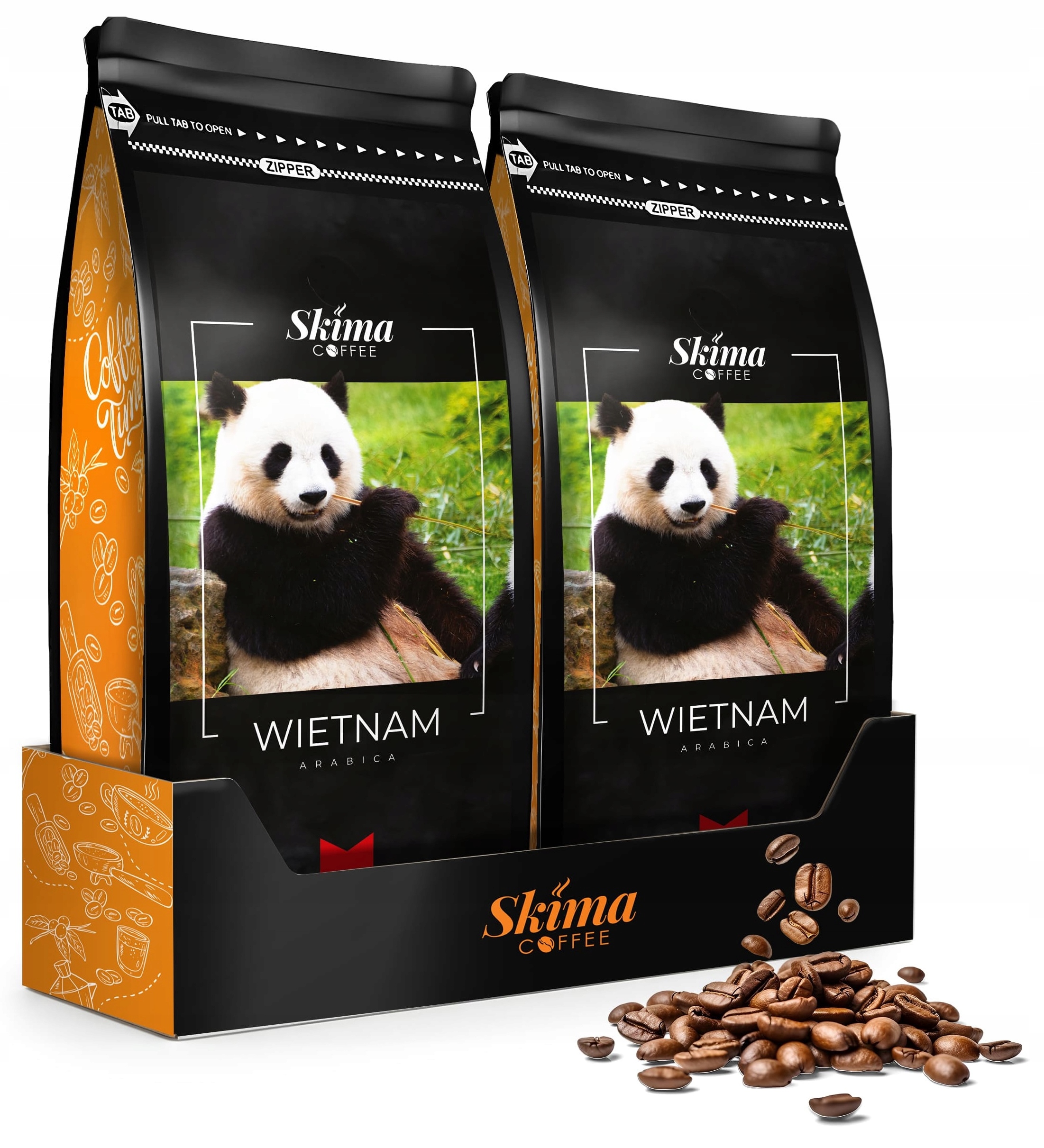 Káva zrnková 1kg x2 Vietnam 100% Arabica Čerstvě pražená pro kávovar Skima