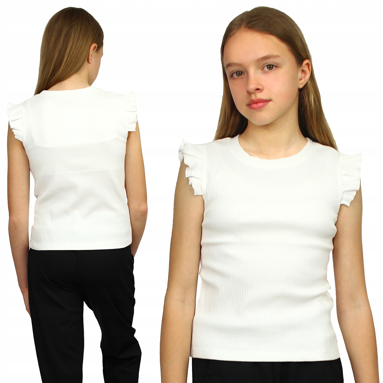 

Bluzka Prążki Dzianina Krótki Rękawek Biała 128