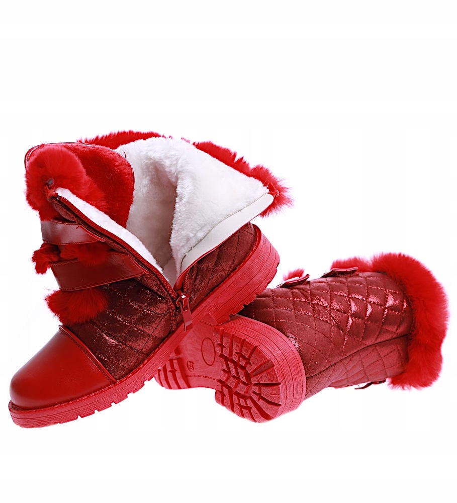 ZIMOWE BUTY OCIEPLANE BOTKI TRAPERY CZWEROWNE DZIEWCZĘCE PIKOWANE 15343 36 Kolor czerwony