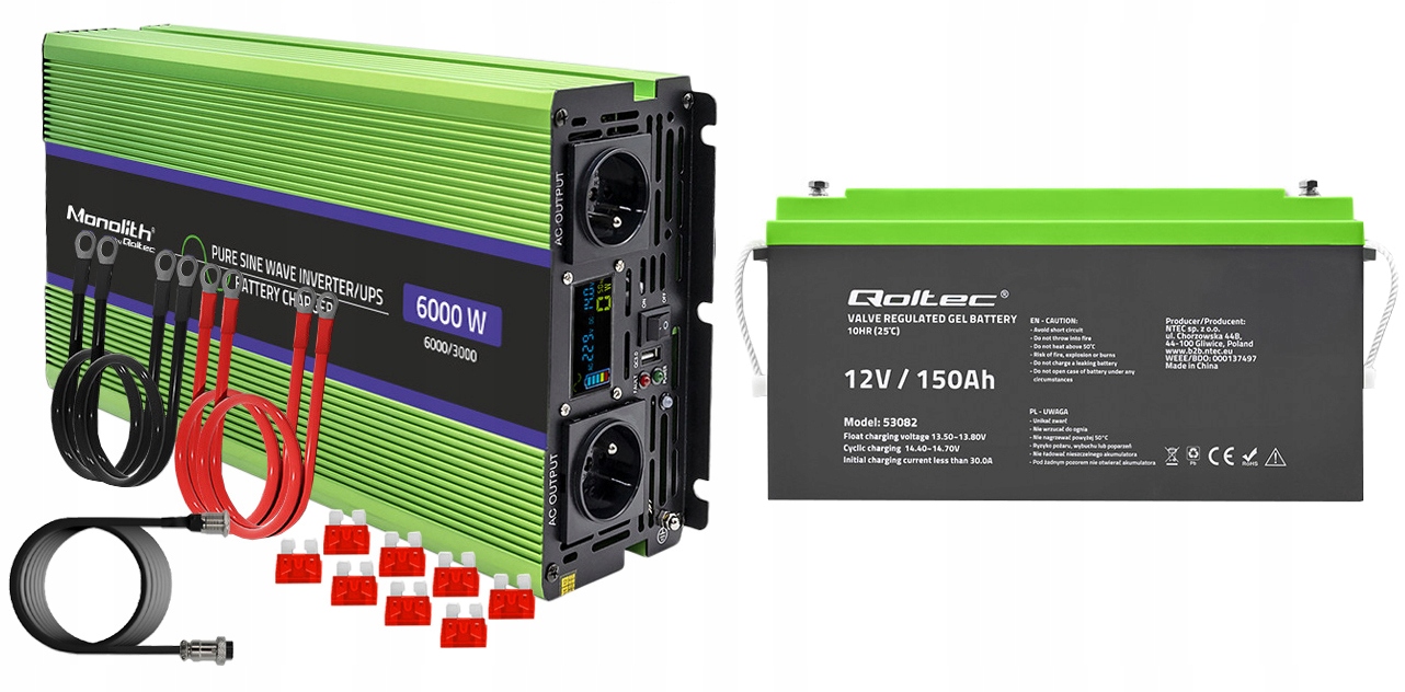 PRZETWORNICA NAPIĘCIA QOLTEC 12V-230V Z FUNKCJĄ UPS 3000/6000W SINUS 150AH