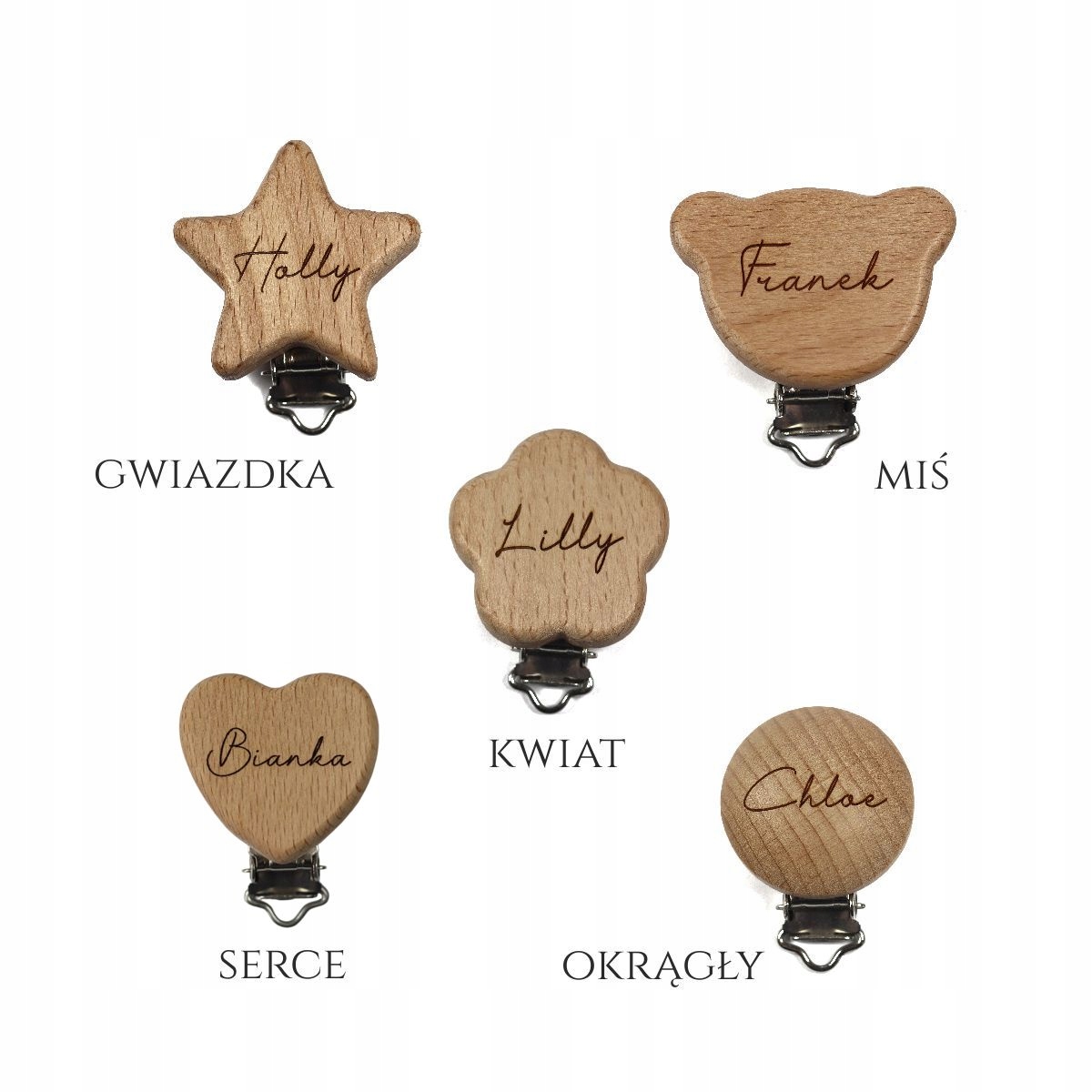 Pleciona zawieszka do smoczka z imieniem miś Materiał drewno tkanina inny