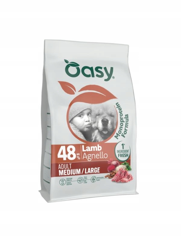 Sucha karma z jagnięciną dla psa 10kg dla średnich i dużych ras Oasy