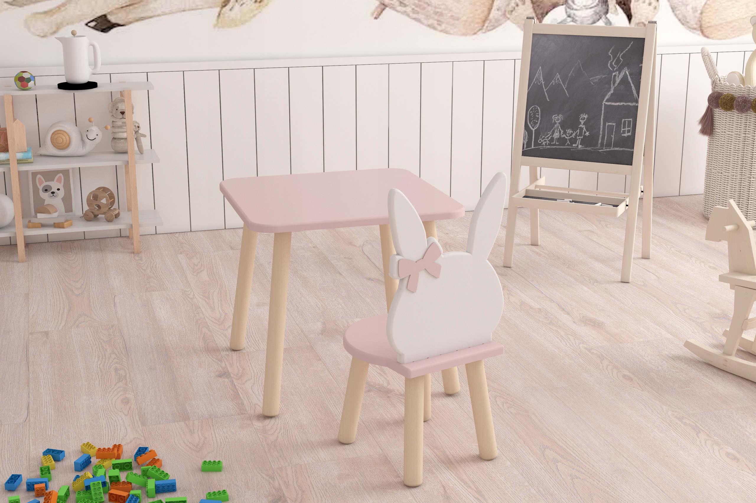 Stolik i krzesło dla dziecka króliczek Stan opakowania oryginalne