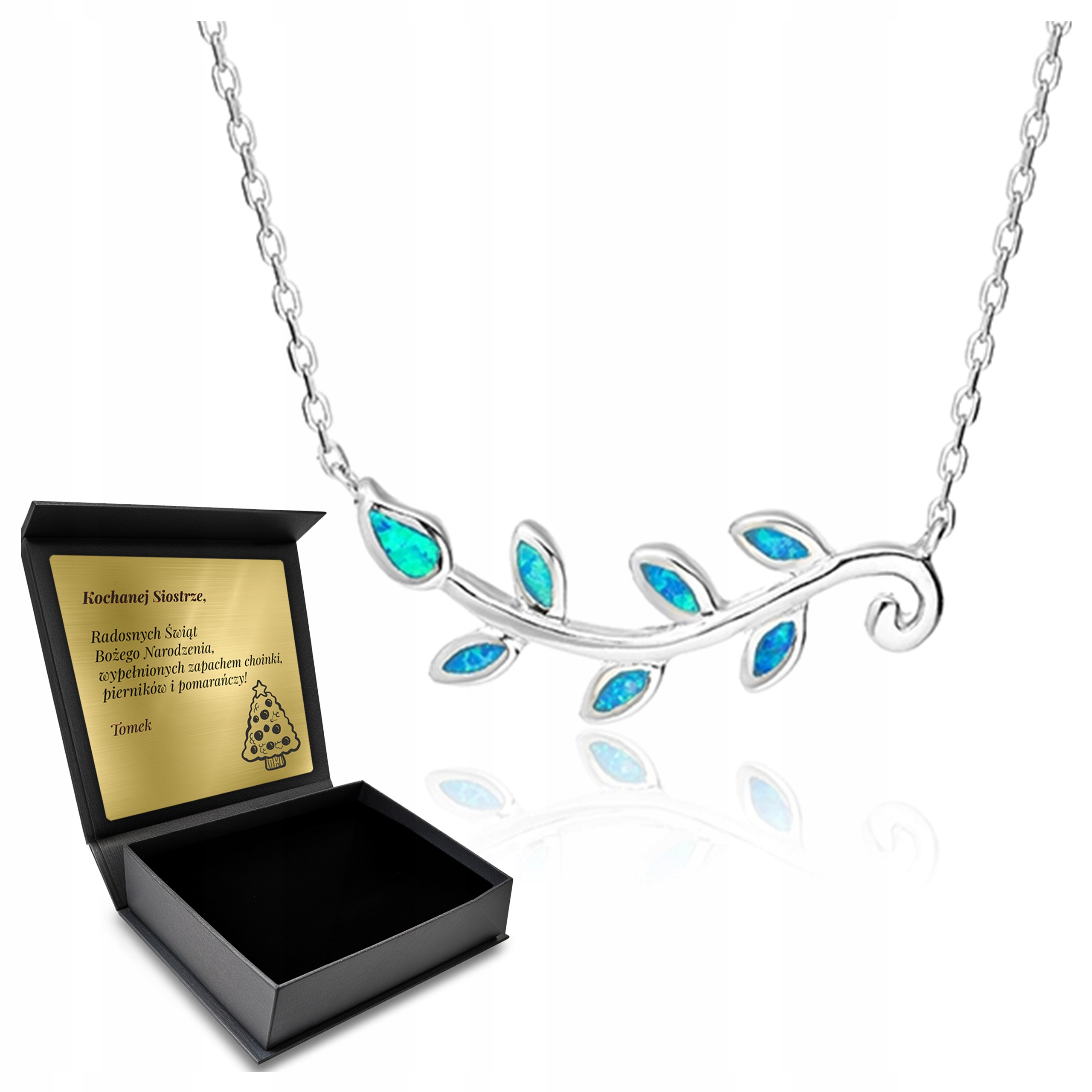 Stříbrný Řetízek s větvičkou a opálovým Větvička , elegantní v s gravírováním krabičce