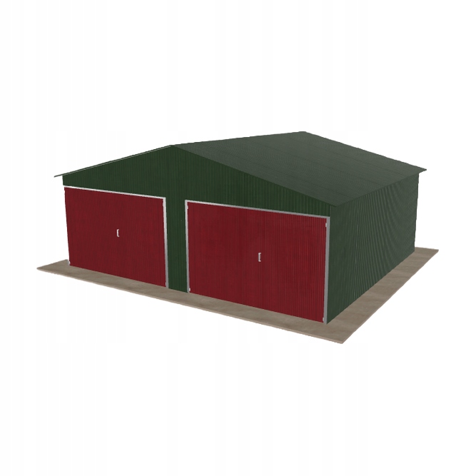Plechová garáž 6.5x5.5 m dvoupolohová, dvouspádová, zelená