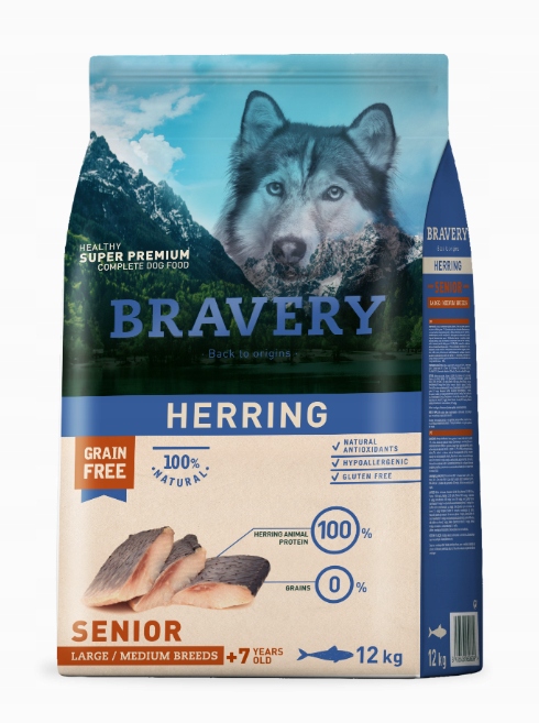 Bravery Dog 12KG Senior Med/large Herring Śledź >7 roku życia